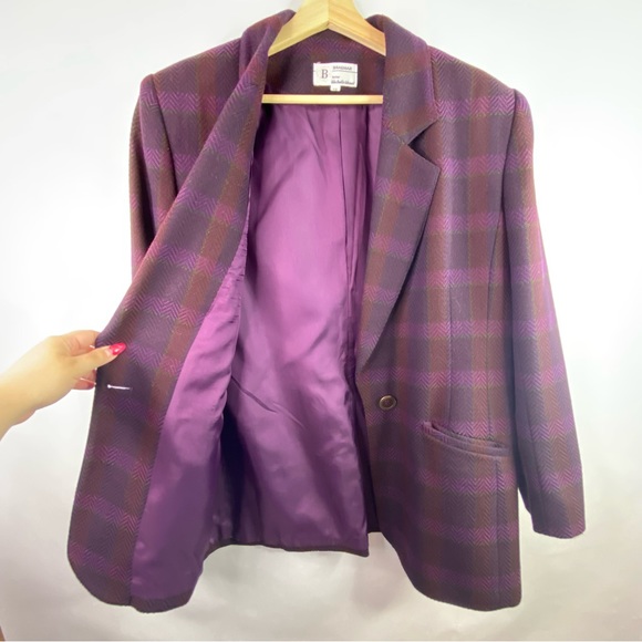 Vintage Purple Plaid Wool Blazer - Picture 2 of 12
